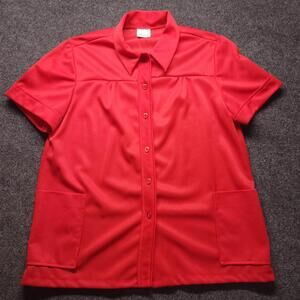 Shirley of Atlanta Women’s M 1970s Vintage Red Polyester Smock Shirt